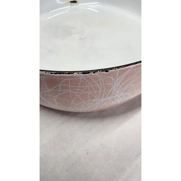 1950's Vintage Serendipity Spaghetti String Pink & Black Abstract Enamel Skillet - Picture 14 of 16